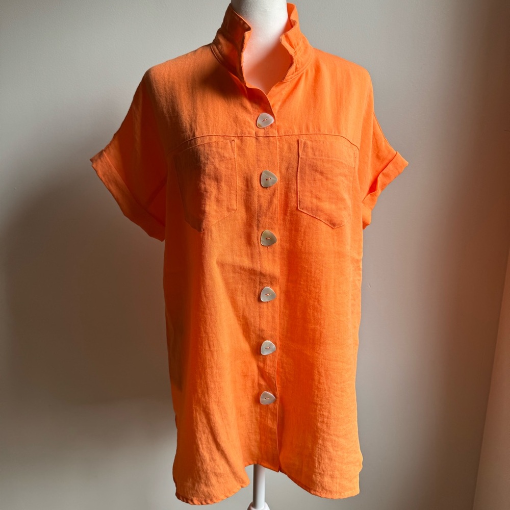 John‎ Mark Women’s Short Sleeve Button Blouse Orange Size Small Lightweight